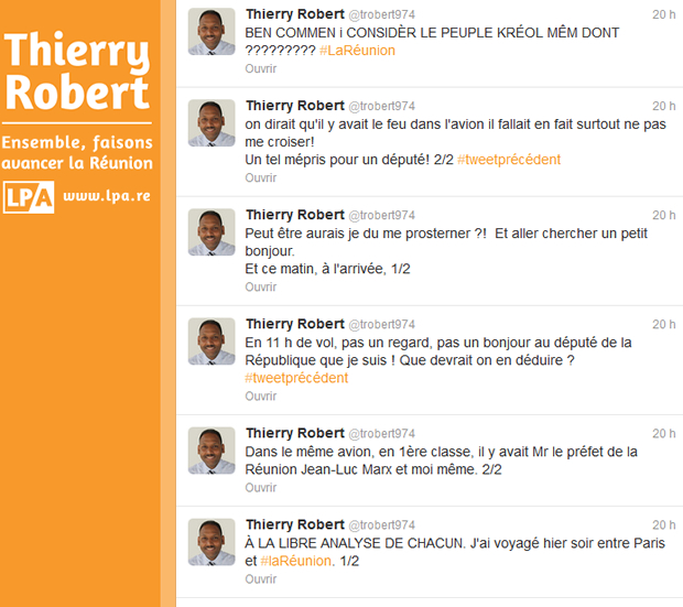 Thierry Robert ignoré par le préfet qui était sur le même vol…  @trobert974