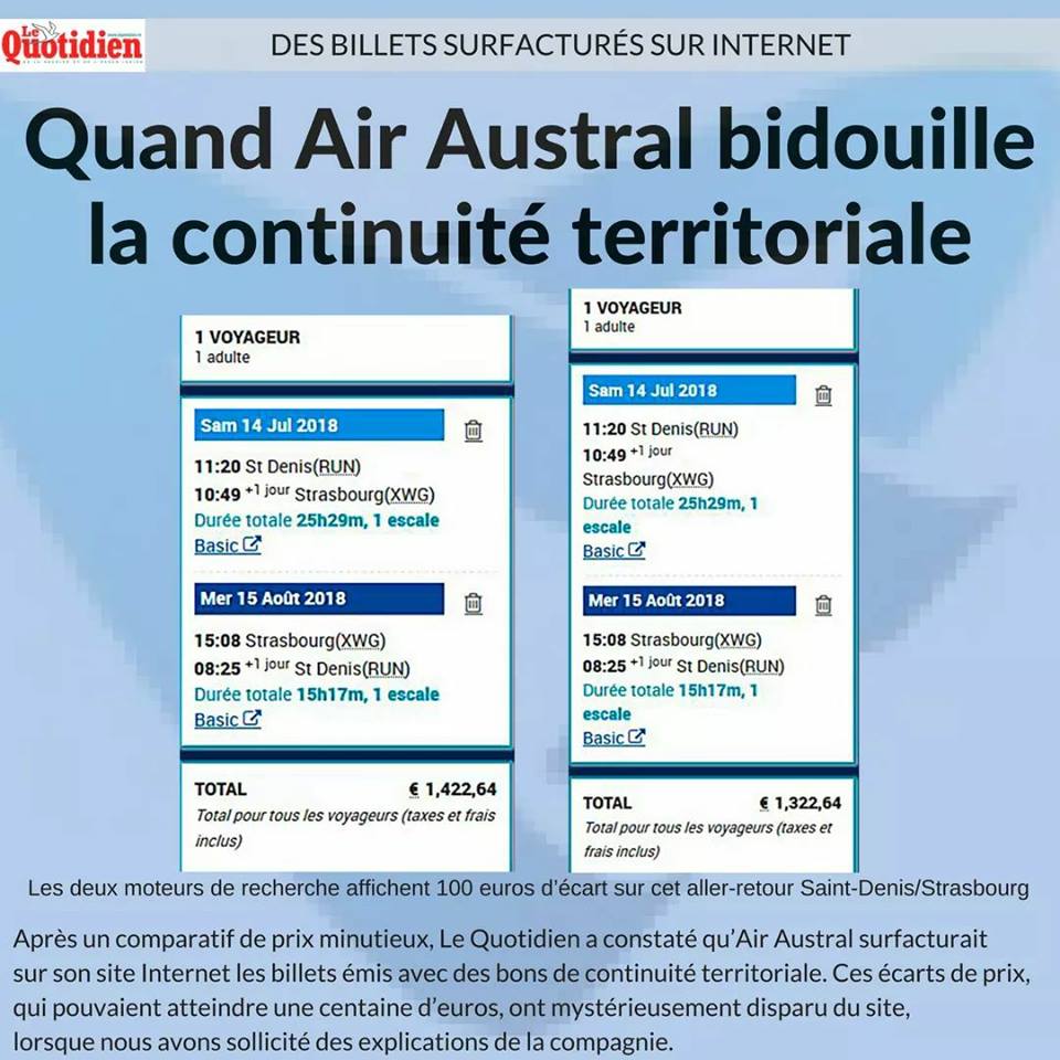 Continuité territoriale : Air Austral aurait surfacturé les billets