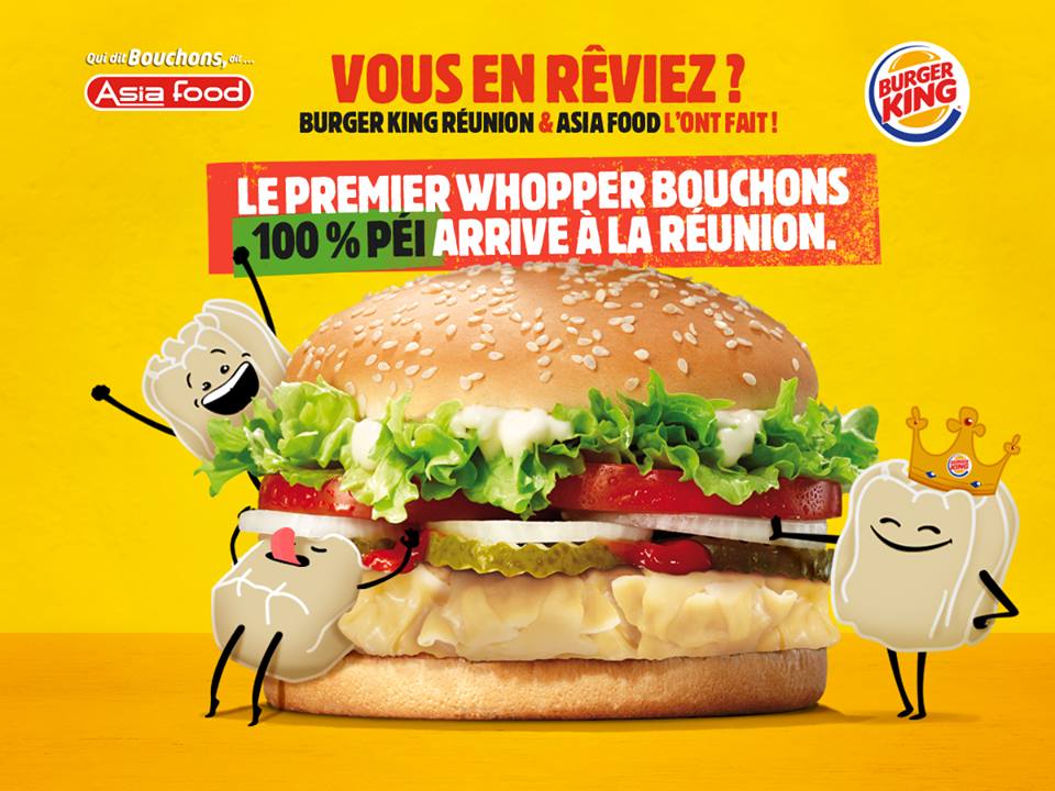 Burger king Réunion & Asia food sortent un hamburger bouchons